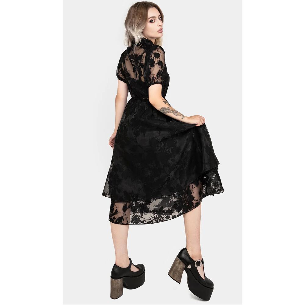 Disturbia Spectre Layered Midi Shirt Dress Black Floral Womens Size 4 New Sheer - Picture 3 of 11